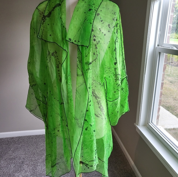 Paul Sisti Lime Green/Black with Black Piping Sheer Jacket/Topper (One Size) - Picture 2 of 16